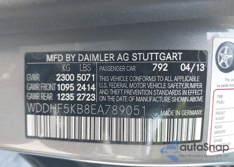 2014 Mercedes-Benz E 350 from USA, damaged, VIN WDDHF5KB8EA789051
